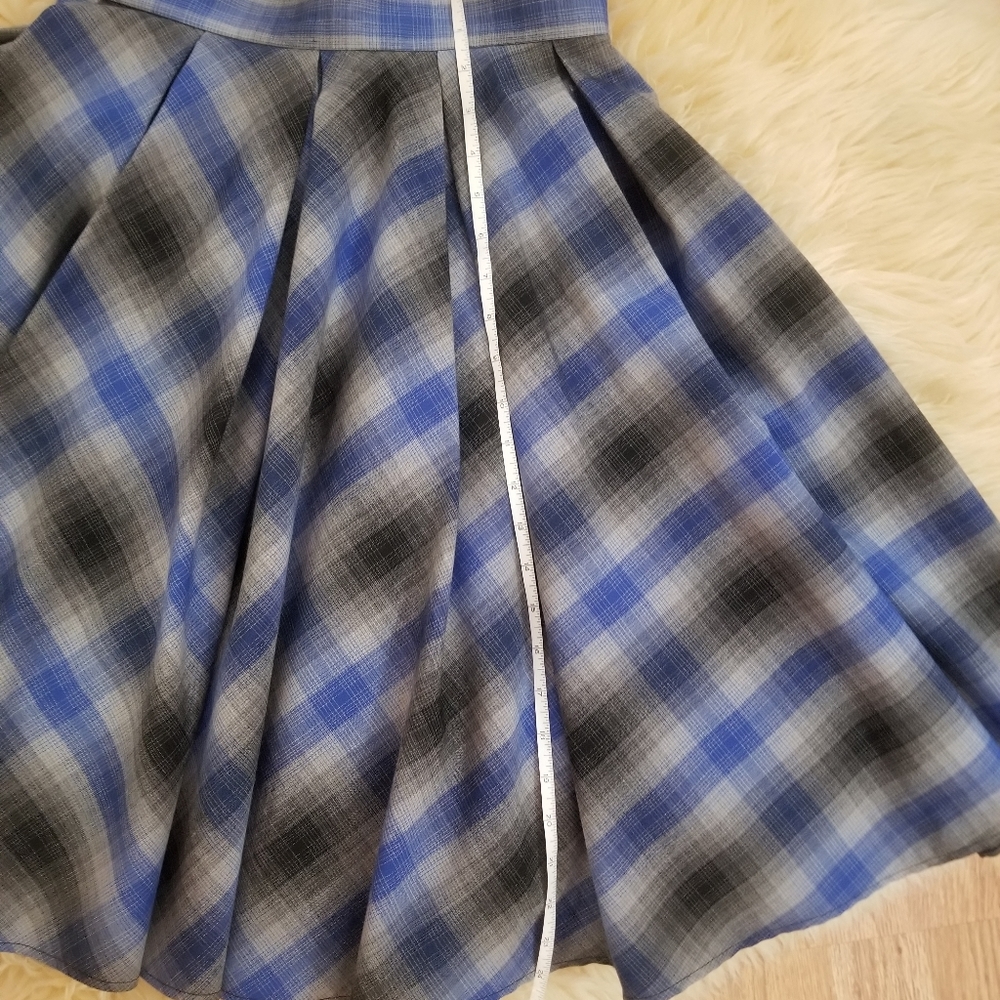 Plaid Skirt Circle Skirt Midi Blue Grey XS - Picture 5 of 7